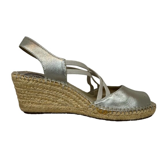 Abeo Biosystems Delano Espadrille Women's Size 7N Gold Leather Wedge Sandals - Picture 7 of 14